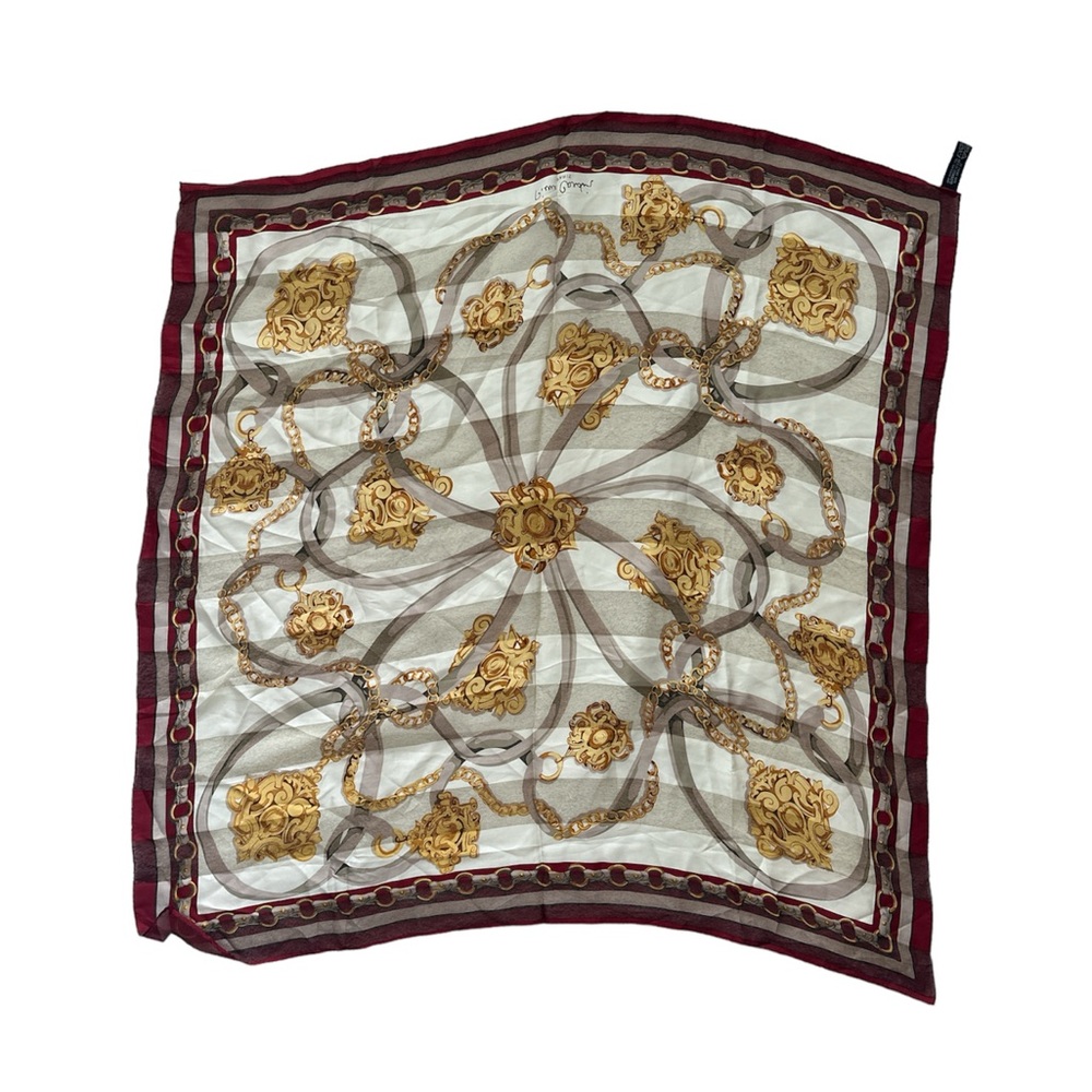 Pierre Cardin silk scarf shawl burgundy and ivory chain pattern
